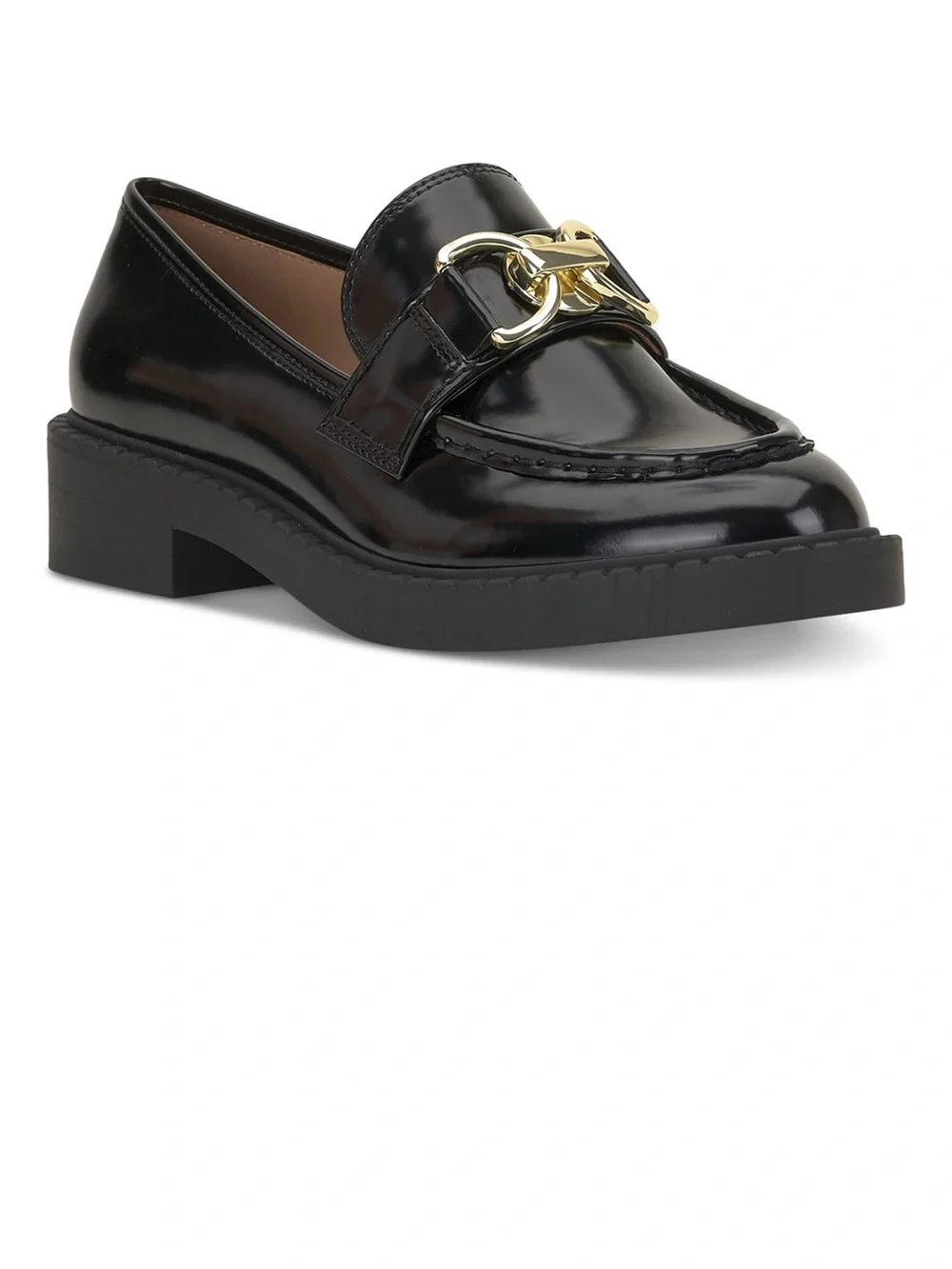 I.N.C Black Patent Leather Loafer with Gold Chain Accent - Women